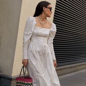 Reformation NWT White Bishop Sleeve Luce Dress Size 12